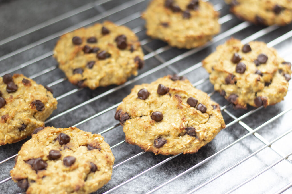 Vegan Chickpea Cookie Recipe with Chocolate Chips 146 a wire rack of Chocolate Chip Vegan Chickpea Cookies