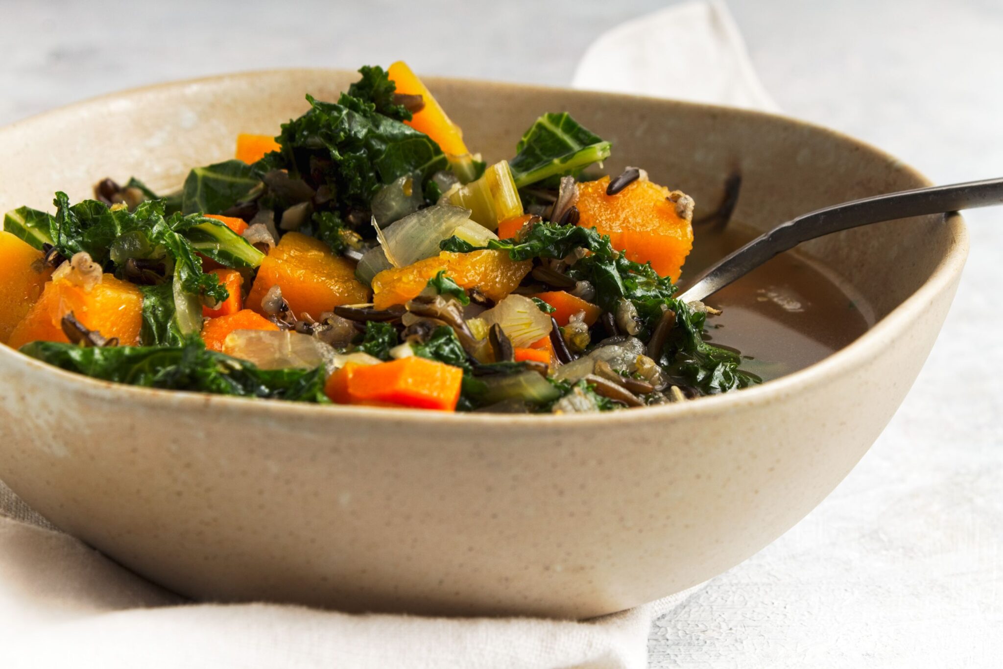 vegan wild rice soup with butternut squash