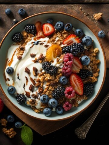 granola bowl with berries.