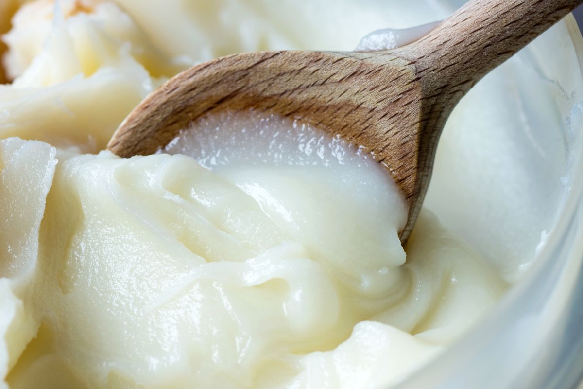 lard on a wooden spoon