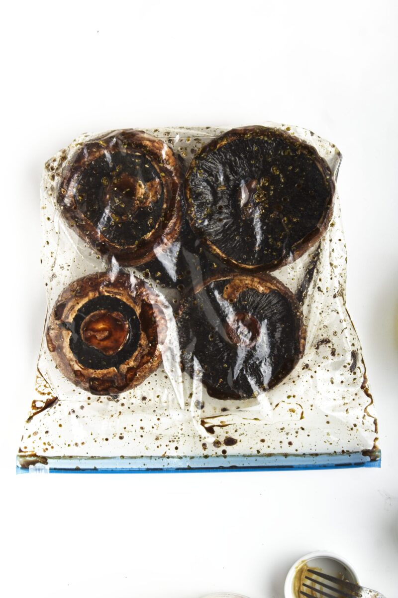 The Best Vegan Portobello Mushroom Burger Recipe 168 portabella mushrooms marinading in a ziploc bag