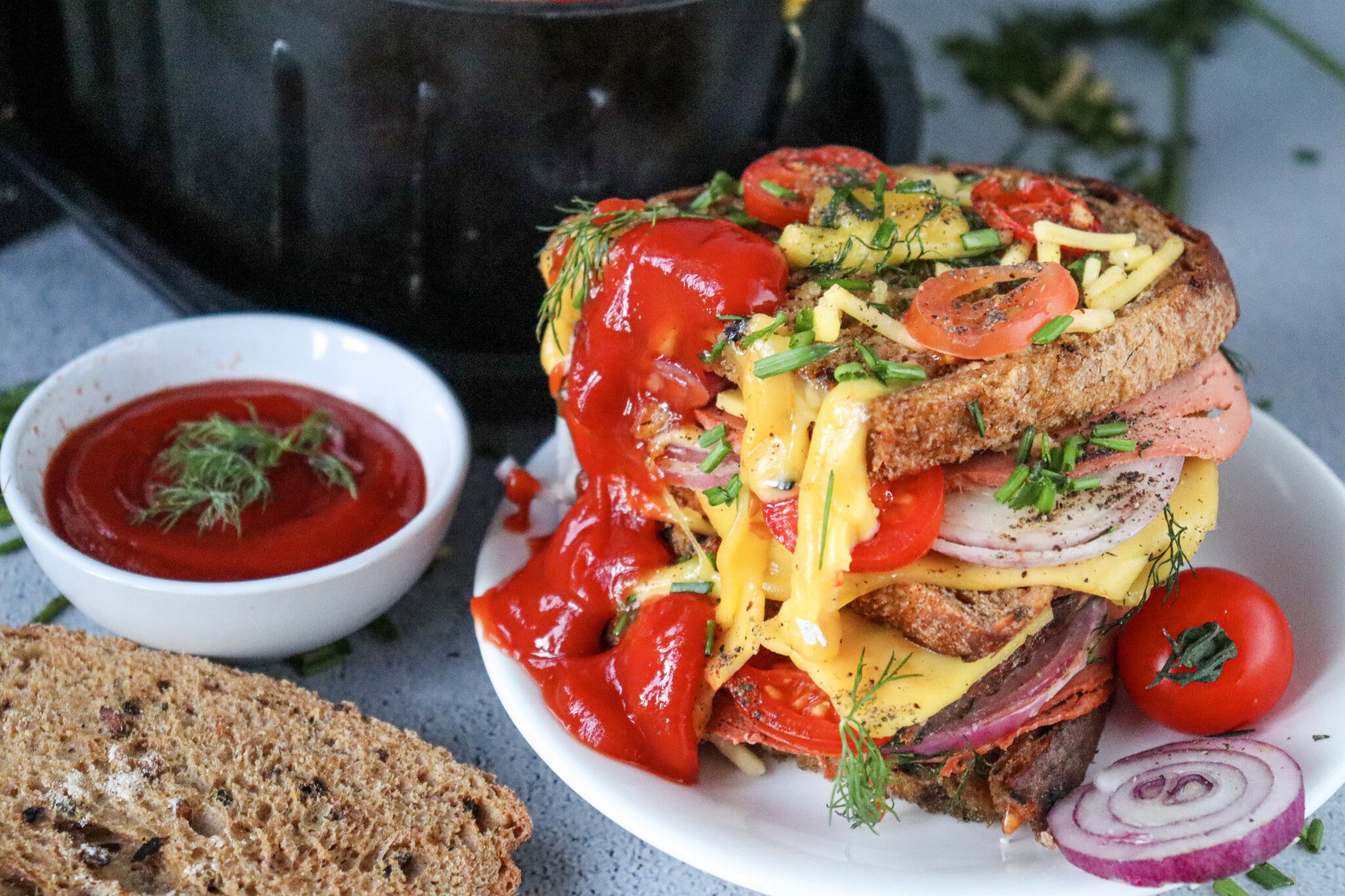 Vegan Air Fryer Cheese and Ham Sandwich