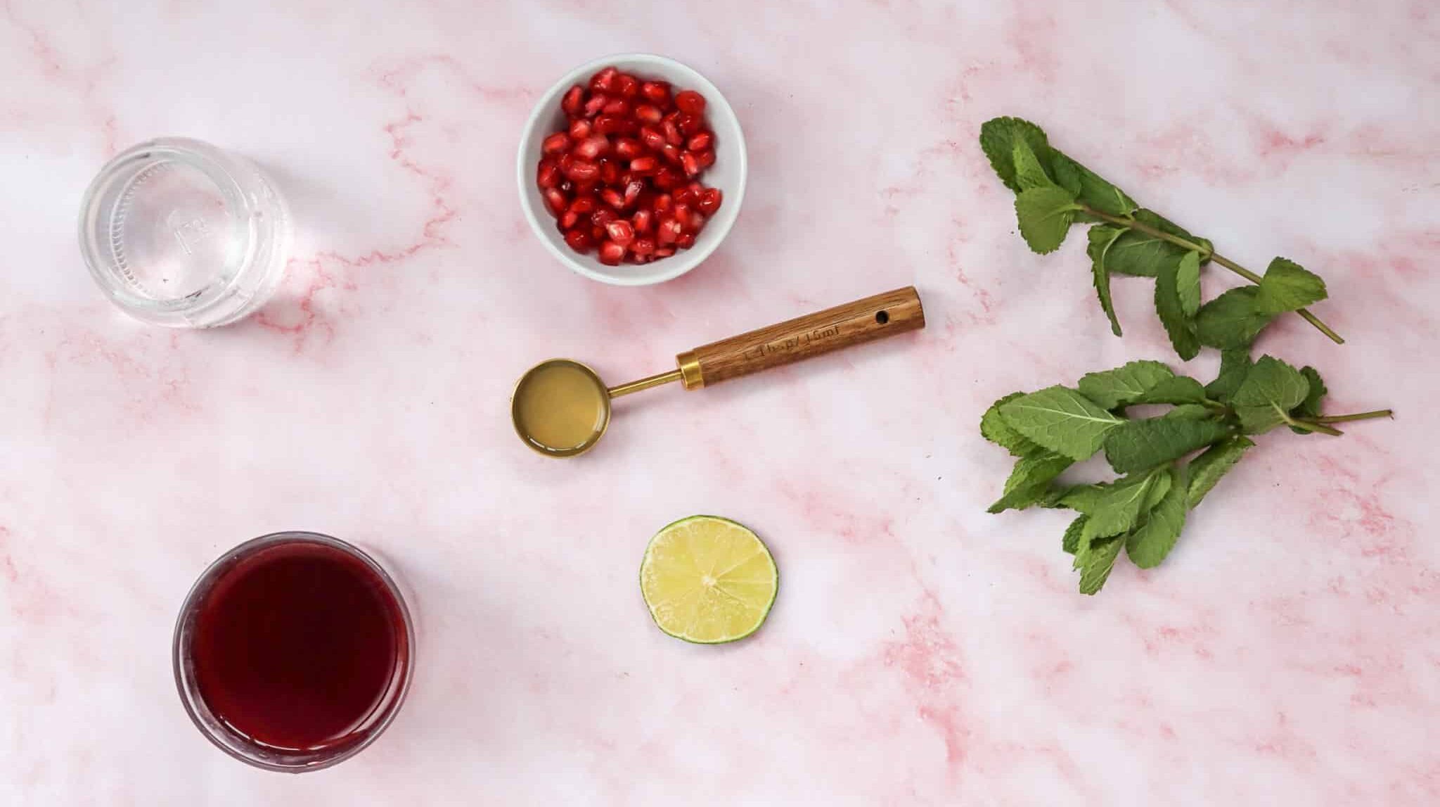 Virgin Pomegranate Fizz Mocktail Recipe (No Gin!) 120 Virgin Pomegranate Fizz Mocktail Ingredients